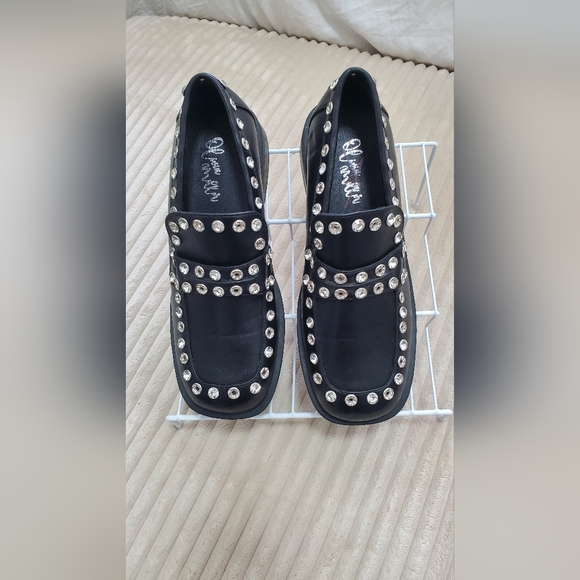 Olivia Miller Silver and Black Studded Loafers NWOT, No Box. - Picture 2 of 6